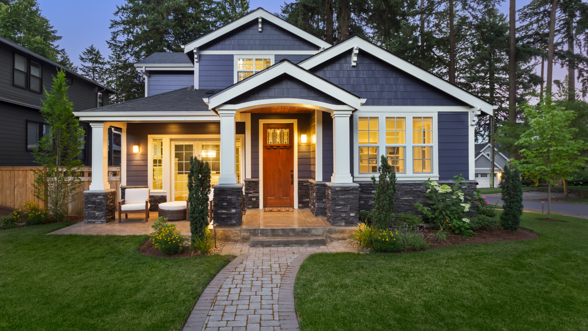 Blue siding bungalow